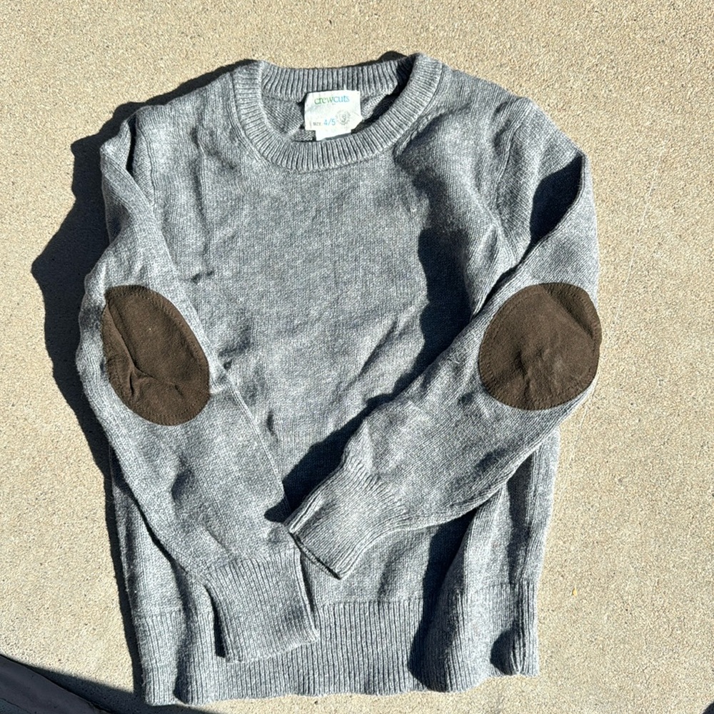 JCrew crewcuts boy gray sweater with elbow pads sz 4-5